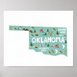 Oklahoma-Ikonen-Sehenswürdigkeit-Karte Poster