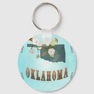 Oklahoma-Karte mit reizenden Vögeln Schlüsselanhänger