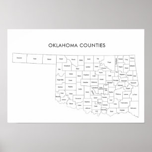 Oklahoma Landkreis Karte mit Landkreisen Poster