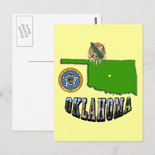 Oklahoma Map-Kontur, Siegel und Bildtext Postkarte (Vorne/Hinten)