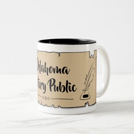 Oklahoma Notary Public Scroll Feather Quill Zweifarbige Tasse (VorderseiteRechts)
