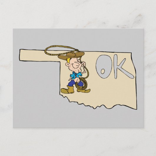 Oklahoma OK Karte & Cowboy Cartoon Art Motto (Vorderseite)
