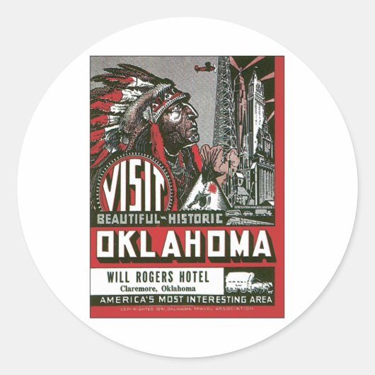 Oklahoma OK USA Vintag Runder Aufkleber (Vorderseite)