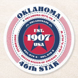 Oklahoma Red White Blue Typografie Runder Pappuntersetzer