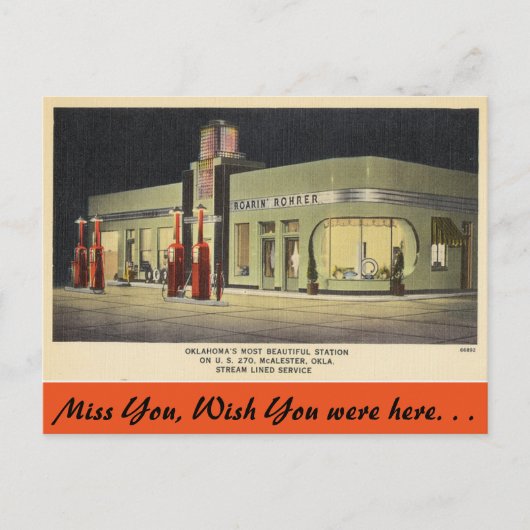 Oklahoma, Roarin Rohrer, McAlester Postkarte (Vorderseite)