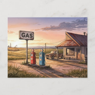 Oklahoma Route 66 Vintage Gasstation Postkarte