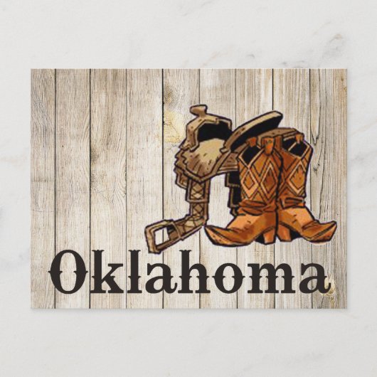 Oklahoma Sattel und Stiefel Holzwand Postkarte (Vorderseite)