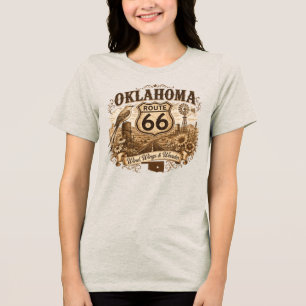 Oklahoma Scissortail Windmühle Prairie Retro Sepia Tri-Blend Shirt