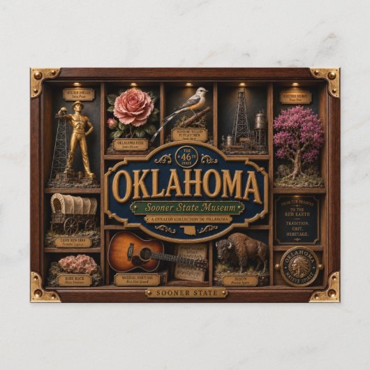 Oklahoma Shadow Box 3D Figurine Staat Postkarte (Vorderseite)