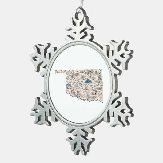 Oklahoma Shaped Retro Picture Map Schneeflocken Zinn-Ornament (Rechts)