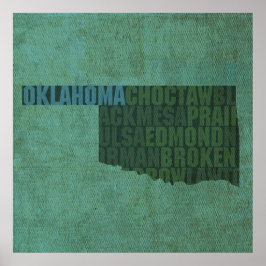Oklahoma Staat Kontur Word Karte für Leinwand Poster
