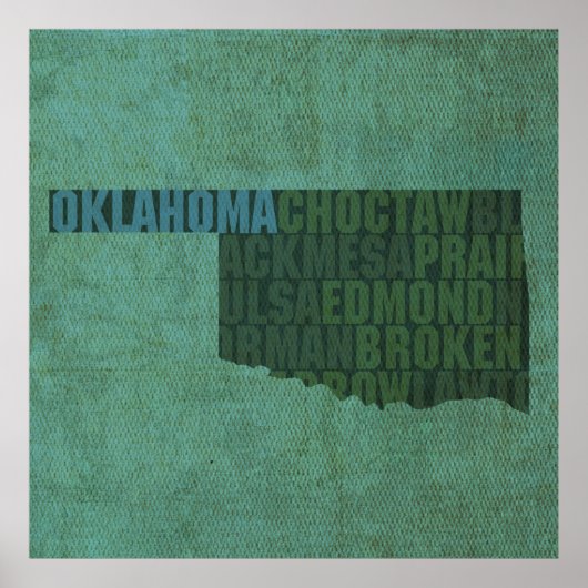 Oklahoma Staat Kontur Word Karte für Leinwand Poster (Vorne)