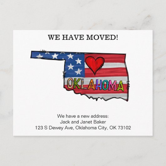 Oklahoma Staat Moving Announcement Cards Postkarte (Vorderseite)