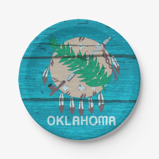 Oklahoma-Staats-Flagge auf altem Bauholz Pappteller (Vorderseite)