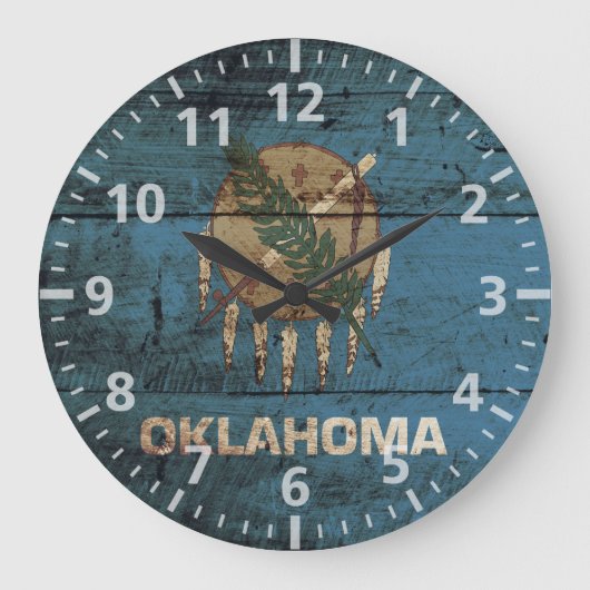 Oklahoma State Flag on Old Wood Grain Große Wanduhr (Vorderseite)