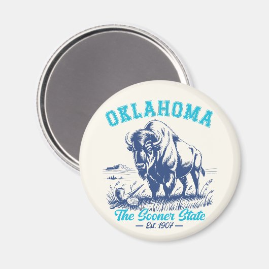 Oklahoma The Sooner State - Bison Art Design Magnet (Vorderseite/Rückseite)