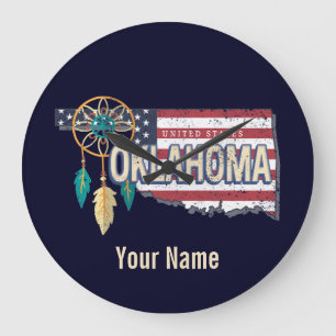 Oklahoma Vereinigte Staaten Retro-Karte Vintage US Große Wanduhr