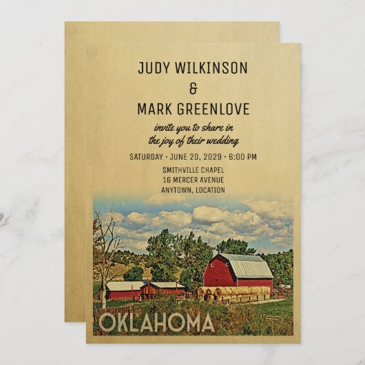 Oklahoma Wedding Farm Barn Rustikal Einladung (Vorne/Hinten)
