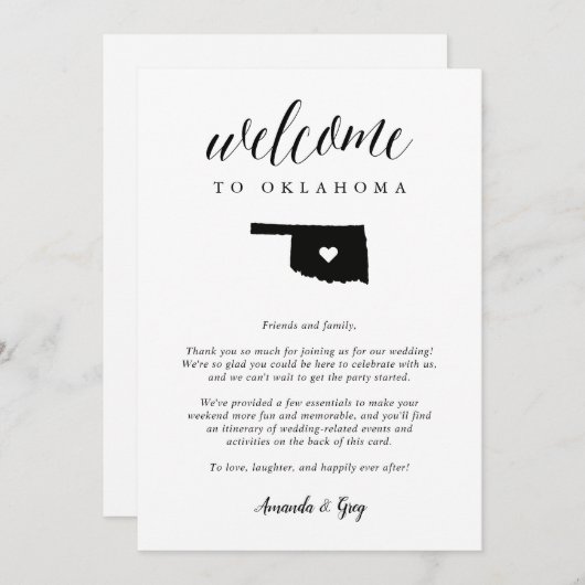 Oklahoma Wedding Welcome Letter & Itinerary (Vorne/Hinten)