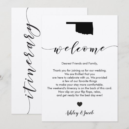 Oklahoma Wedding Welcome Letter & Itinerary Card Programm (Vorne/Hinten)