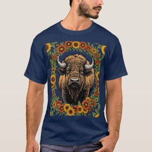Oklahoman-Büffel umgeben von stilisierten Blumen T-Shirt