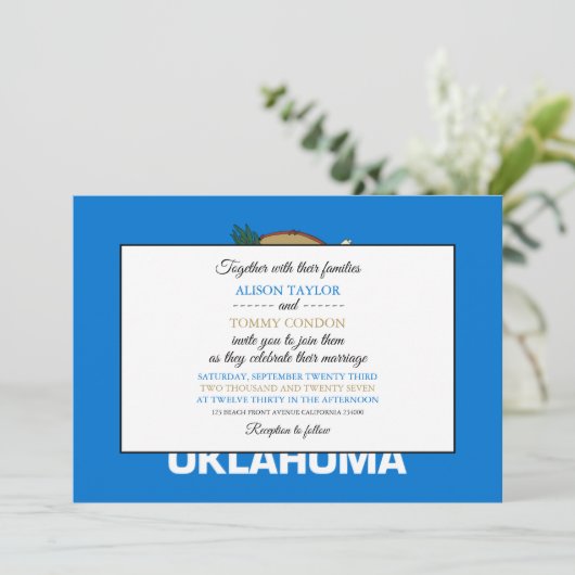 Oklahoman Flag, Fahne von Oklahoma Wedding Einladung (Stehend Vorderseite)