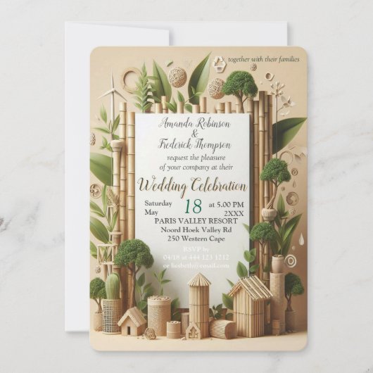 Öko-freundliche Gärten und Gebäude im Einklang Einladung (Vorderseite)