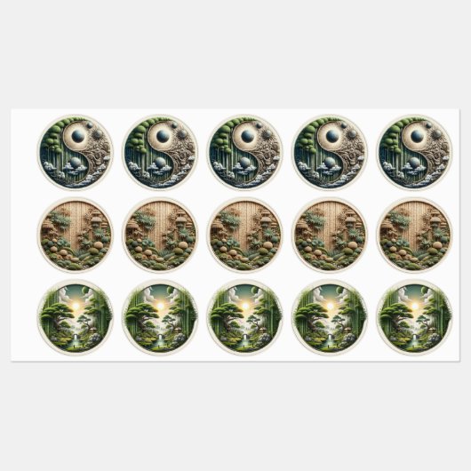 Öko-freundliche Gärten und Gebäude im Einklang Etiketten (Blatt)