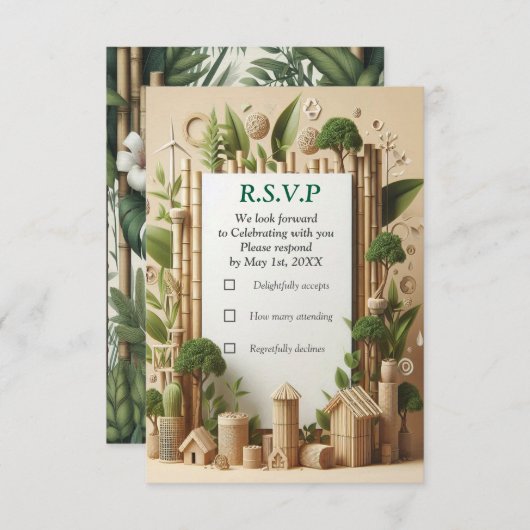 Öko-freundliche Gärten und Gebäude im Einklang RSVP Karte (Vorne/Hinten)