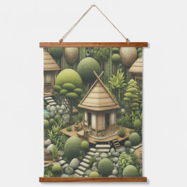 Öko-freundliche Gärten und Gebäude im Einklang Wandteppich Mit Holzrahmen