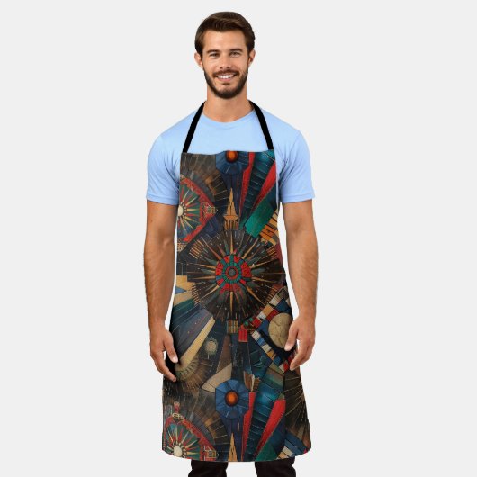 Öko-freundlicher Cyan "Alte indigene Chroniken" Schürze (Getragen)