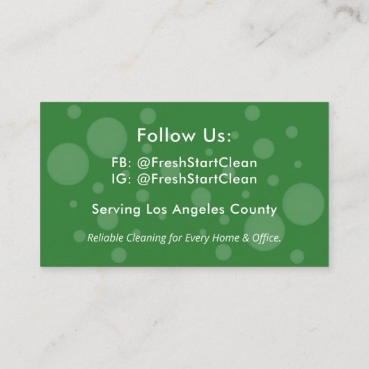 Öko-freundlicher Reinigungsservice Visitenkarte (Rückseite)