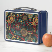 Öko-freundliches Cyan "Heritage Inspiriert Pattern Metall Brotdose (Beispiel)