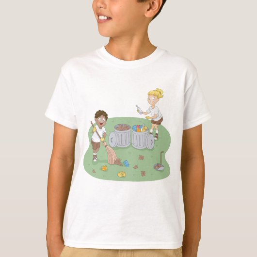 Öko Friendly Kids Cleaning Campingplatz Recycelnd T-Shirt (Vorderseite)
