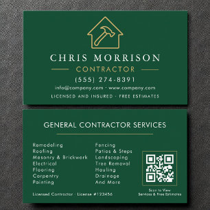 Öko General Construction Modern Green Gold QR Code Visitenkarte