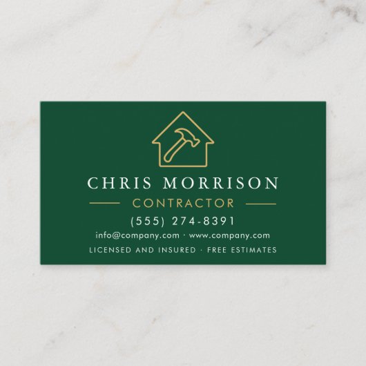 Öko General Construction Modern Green Gold QR Code Visitenkarte (Vorderseite)