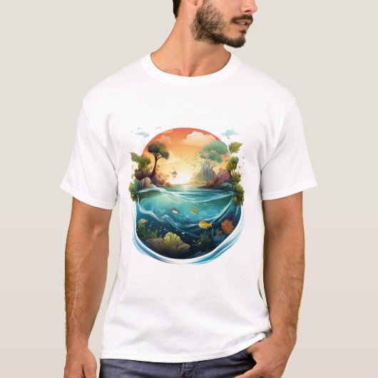 Öko Globe Artwork: Natur und Ozean T-Shirt (Vorderseite)