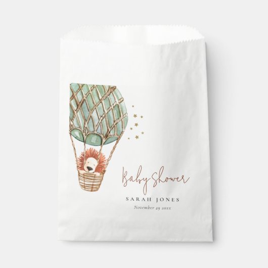 Öko Green Hot Air Ballon Löwe Magical Baby Dusche Geschenktütchen (Vorderseite)