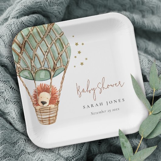 Öko Green Hot Air Ballon Löwe Magical Baby Dusche Pappteller