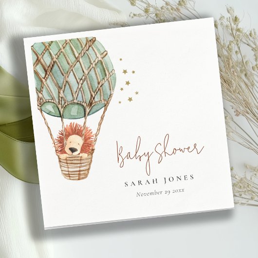 Öko Green Hot Air Ballon Löwe Magical Baby Dusche Serviette