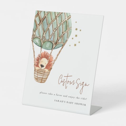 Öko Green Hot Air Ballon Löwe Stars Custom Party Sockelschild (Vorderseite)