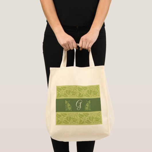 Öko-grüne Monogramm-Lebensmittelgeschäft-Tasche Tragetasche (Vorderseite (Produkt))