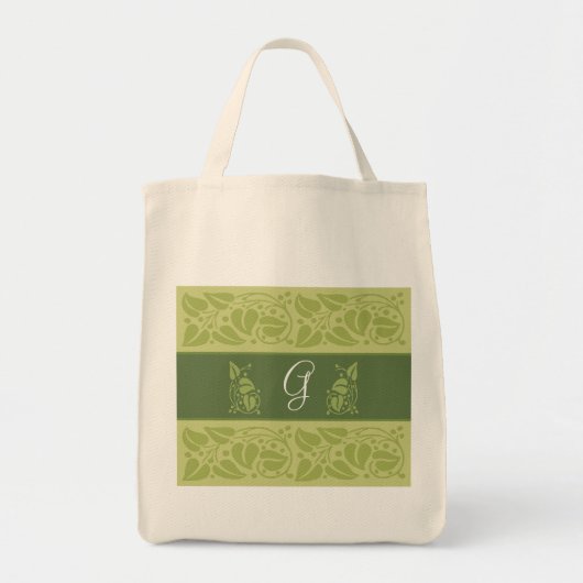 Öko-grüne Monogramm-Lebensmittelgeschäft-Tasche Tragetasche (Vorne)