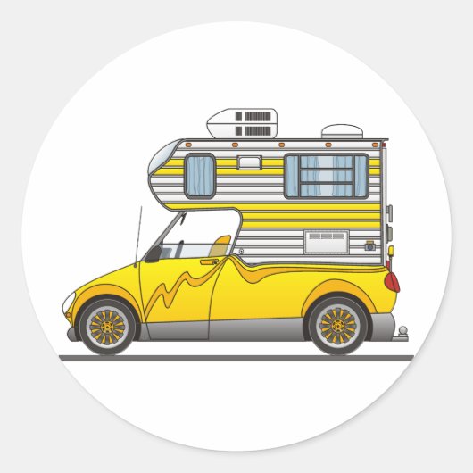 Öko Pick Up Camper Gelb Runder Aufkleber (Vorderseite)