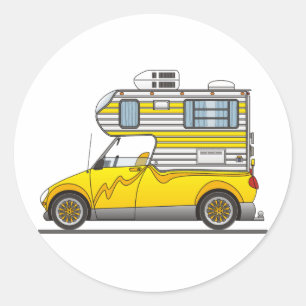 Öko Pick Up Camper Gelb Runder Aufkleber