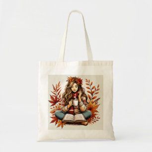 Öko-Tasche mit niedlichem Mädchen im Herbst Tragetasche