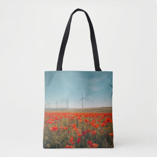 Öko-Texas-Tasche - Mohnblumen & Windturbinen Tasche (Vorderseite)