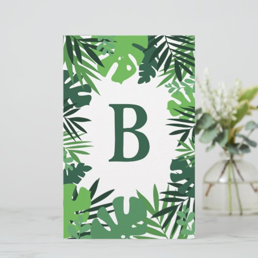Ökologische Blätter aus Palmen, Monogramm aus trop Briefpapier (Stehend Vorderseite)