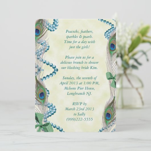 Ökologische/grüne Pfaueneinladung Einladung (Stehend Vorderseite)