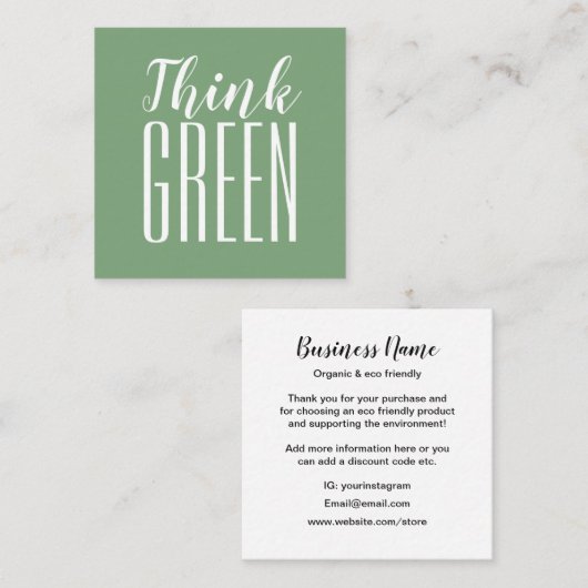 Ökologische minimalistische Umweltfreundlichkeit Quadratische Visitenkarte (Vorne/Hinten)